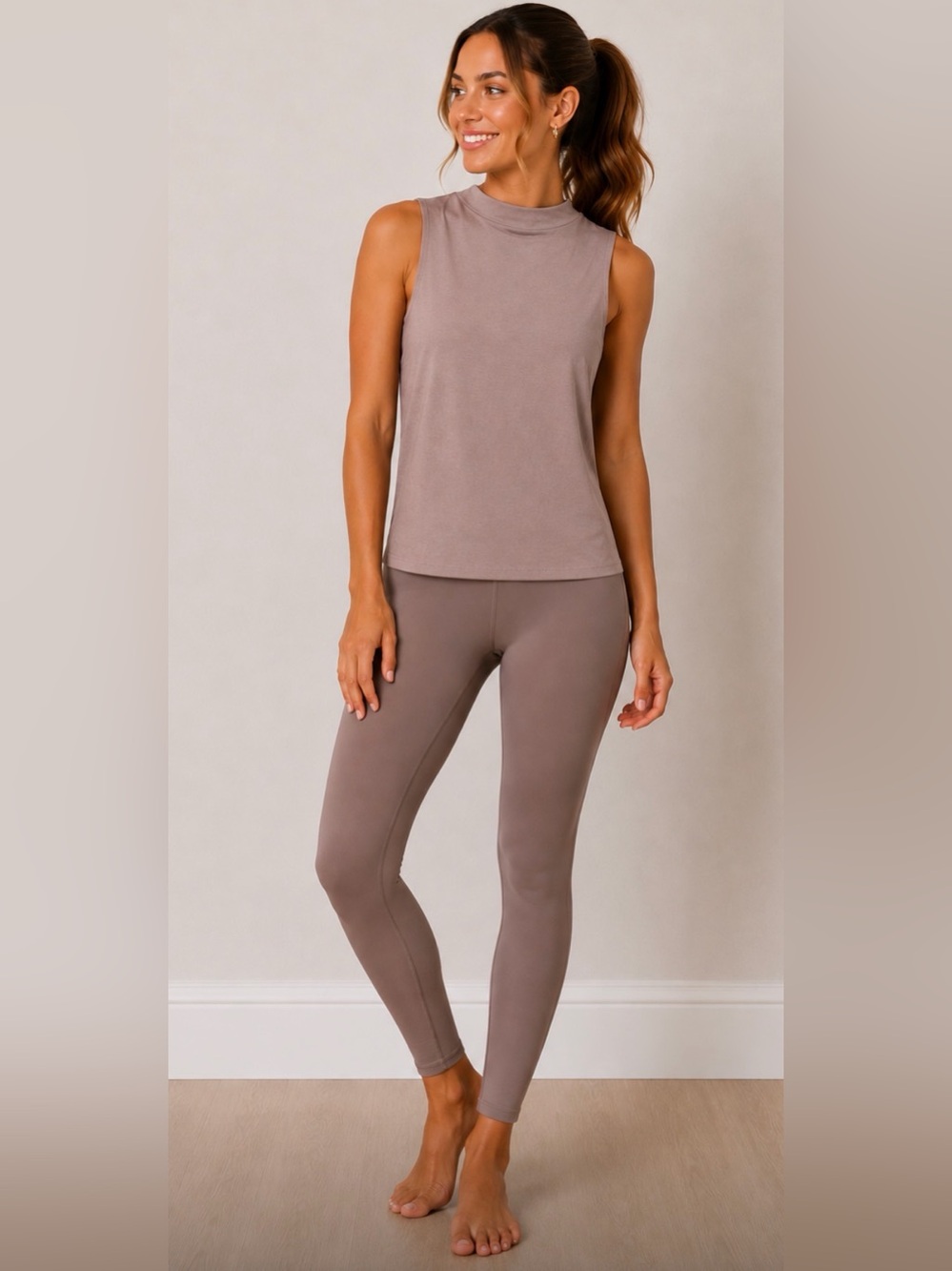 Naked wardrobe Sleeveless Mock Neck Tank Top -taupe XL